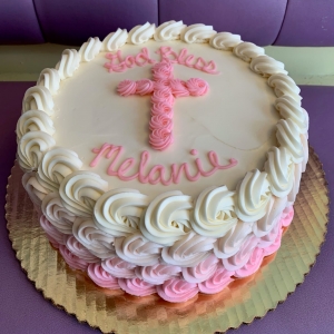 TEXTURED OMBRE EFFECT CUTE DECORATED ROSETTE GOD BLESS CROSS BAPTISM CAKE IN CHICAGO ILLINOIS