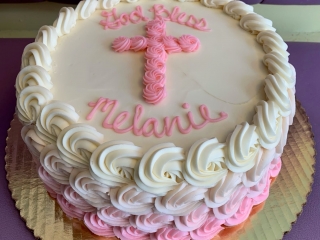 TEXTURED OMBRE EFFECT CUTE DECORATED ROSETTE GOD BLESS CROSS BAPTISM CAKE IN CHICAGO ILLINOIS