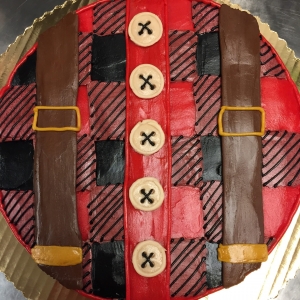 RED PLAID LUMBERJACK PATTERN COVERED FATHER'S DAY RETIREMENT DAD BIRTHDAY CAKE IN CHICAGO ILLINOIS