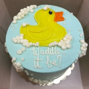 WADDLE IT BE RUBBER DUCK AND BUBBLES NEUTRAL GENDER REVEAL BABY SHOWER CAKE IN CHICAGO ILLINOISCAKE
