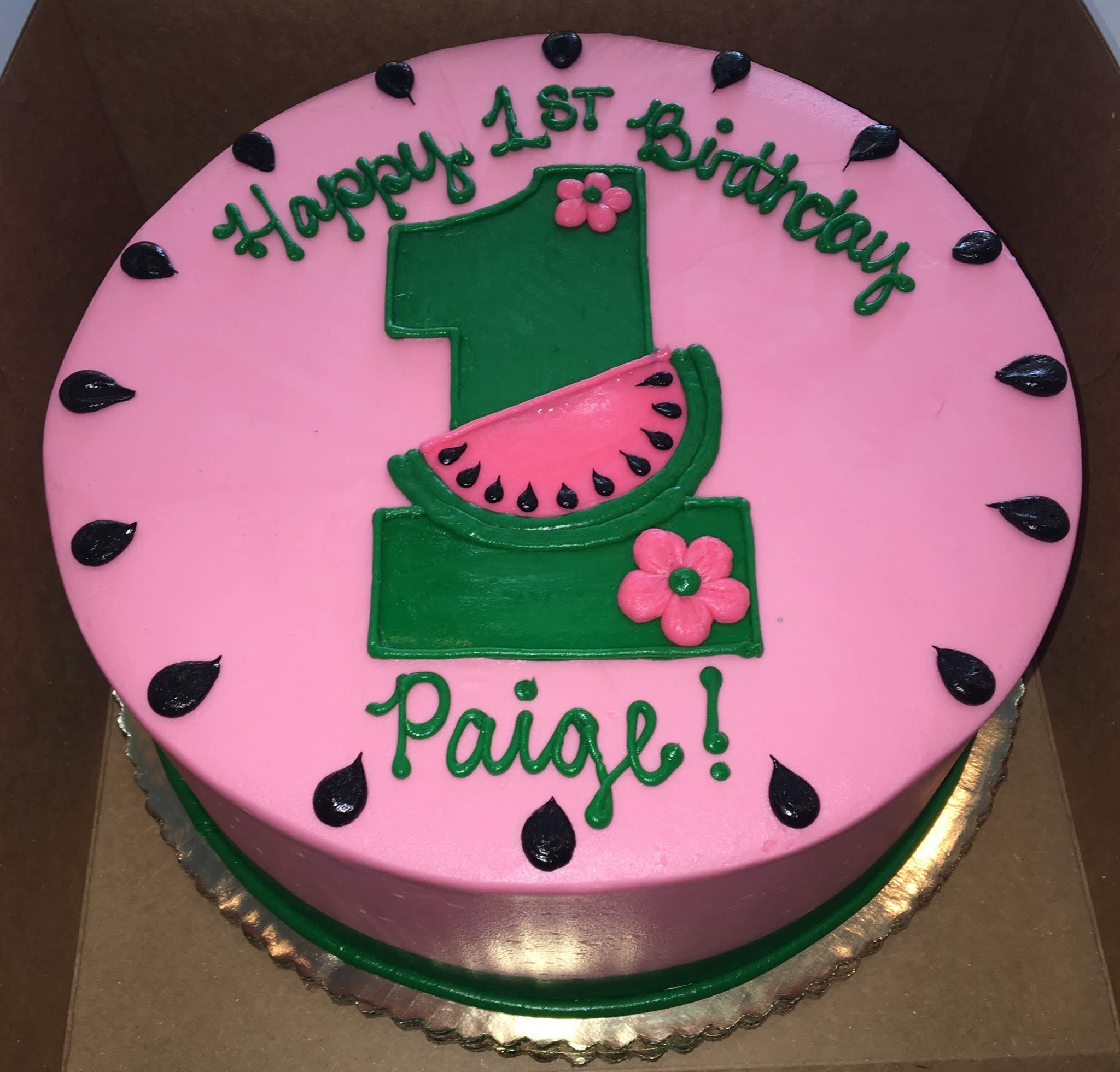 GIRLY PINK WATERMELON FIRST BIRTHDAY CAKE IN CHICAGO ILLINOIS