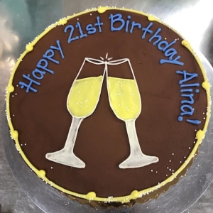 CELEBRATION CHAMPAGNE PROSECCO BUBBLY GLASSES CHEERS TOAST ENGAGEMENT GRADUATION 21ST BIRTHDAY CAKE IN CHICAGO ILLINOIS