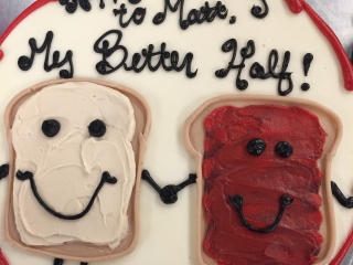 PEANUT BUTTER AND JELLY SANDWHICH SILLY ROMANTIC CLEVER CUTE BETTER HALF COUPLE ENGAGEMENT VALENTINE'S DAY BIRTHDAY CAKE IN CHICAGO ILLINOIS