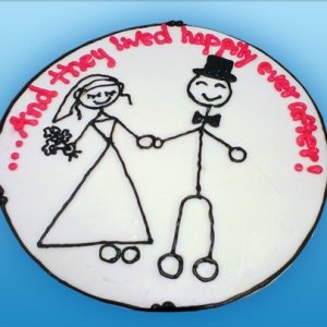 SILLY FUN STICK COUPLE HAPPILY EVER AFTER WEDDING ENGAGEMENT CAKE IN CHICAGO ILLINOIS