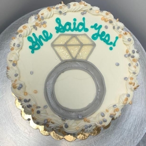 SHE SAID YES ENGAGEMENT BRIDAL SHOWER BACHELORETTE DIAMOND RING WEDDING CAKE IN CHICAGO ILLINOIS