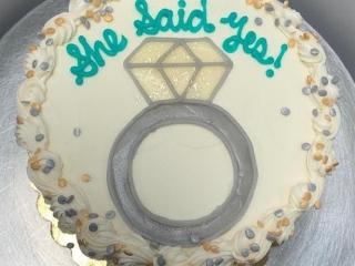 SHE SAID YES ENGAGEMENT BRIDAL SHOWER BACHELORETTE DIAMOND RING WEDDING CAKE IN CHICAGO ILLINOIS