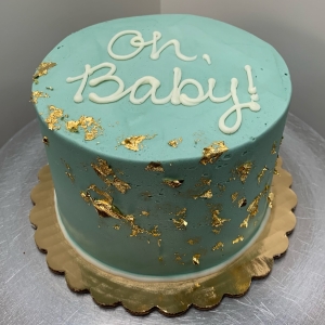 OH BABY GOLD LEAF FOIL BABY SHOWER CAKE FOR BOY OR GIRL IN CHICAGO ILLINOIS