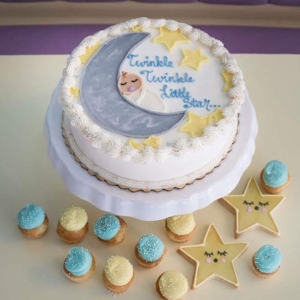 TWINKLE TWINKLE LITTLE STAR MOON CRADLE GENDER NEUTRAL BABY SHOWER CAKE IN CHICAGO ILLINOISBABY SHOWER