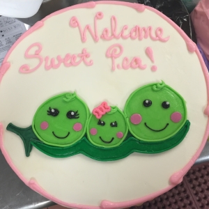 THREE SWEET PEAS IN A POD CUTE GIRL BABY SHOWER CAKE IN CHICAGO ILLINOIS