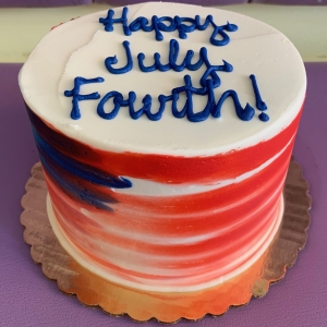 AMERICAN PATRIOTIC RED WHITE AND BLUE INDEPENCE DAY FOURTH OF JULY HOLIDAY CAKE IN CHICAGO ILLINOIS