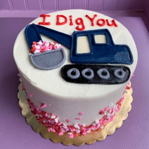 I DIG YOU CLEVER CONSTRUCTION PUN COUPLES' VALENTINE'S DAY ANNIVERSARY BIRTHDAY CAKE IN CHICAGO ILLINOIS