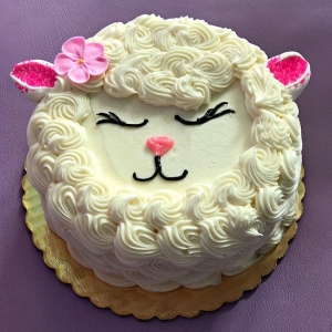 CUTE WHITE ROSETTE FURRY TEXTURED COVERED LAMB FACE EASTER BIRTHDAY CAKE