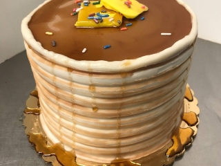 STACK OF PANCAKES BREAKFAST LOVERS I CANT BELIEVE ITS NOT PANCAKES CAKE WITH SPRINKLES AND PAT OF BUTTERCREAM BIRTHDAY PARTY CAKE