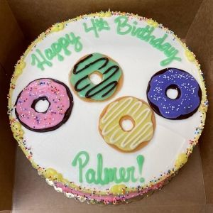 COLORFUL DONUT BREAKFAST LOVERS BIRTHDAY PARTY CAKE FOR KIDS AND ADULTS IN CHICAGO