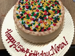 CHICAGO STYLE PIZZA COVERED TOP DEEP DISH FUN WITH FOOD CAKE FOR KIDS AND ADULTS BIRTHDAY PARTY CAKE IN CHICAGO