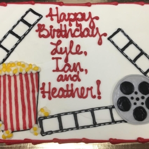MOVIE THEATER REEL AND POPCORN CINEMA ACTORS PARTY BIRTHDAY CELEBRATION PLAY CAKE FOR KIDS AND ADULTS IN CHICAGO