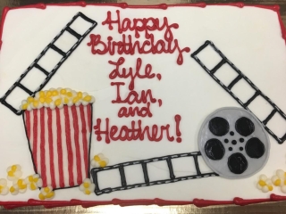 MOVIE THEATER REEL AND POPCORN CINEMA ACTORS PARTY BIRTHDAY CELEBRATION PLAY CAKE FOR KIDS AND ADULTS IN CHICAGO