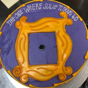 THE ONE WITH THE FRIENDS THEMED PURPLE DOOR ADULT 90'S BIRTHDAY PARTY CAKE FOR ADULTS IN CHICAGO