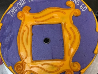 THE ONE WITH THE FRIENDS THEMED PURPLE DOOR ADULT 90'S BIRTHDAY PARTY CAKE FOR ADULTS IN CHICAGO