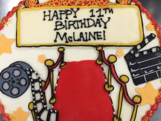 RED CARPET MOVIE PREMIERE REELS VIP THEATER AND STARS ADULT BIRTHDAY PARTY CAKE FOR ADULTS IN CHICAGO