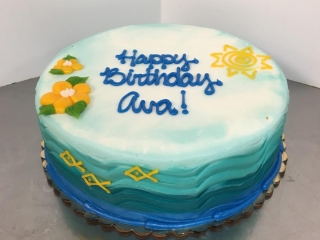 POLYNESIAN HAWAIIAN TROPICAL FLORAL WATER OMBRE CUSTOM BIRTHDAY PARTY CAKE FOR ADULTS IN CHICAGO