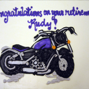 HAND DRAWN HARLEY CRUISER MOTORCYCLE MENS DAD GRANDPA RETIREMENT BIRTHDAY CELEBRATION PARTY FATHERS DAY CAKE IN CHICAGO