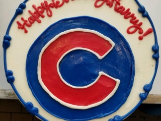 CUBS LOGO BASEBALL WORLD SERIES SPORTS KIDS BOYS CUSTOM BIRTHDAY PARTY CELELBRATION CAKE IN CHICAGO
