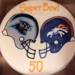 TWO TEAMS GAME DAY SUPERBOWL FOOTBALL NFL LOGO BIRTHDAY CAKE IN CHICAGO ILLINOIS