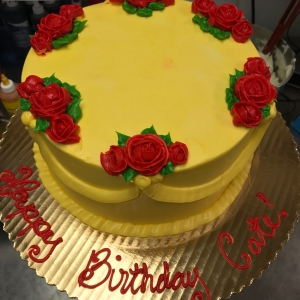 BEAUTY AND THE BEAST DISNEY PRINCESS THEME YELLOW AND RED ROSE CUSTOM GIRLY BIRTHDAY PARTY CELEBRATION CAKE IN CHICAGO