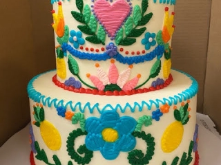 FUN COLORFUL FLORAL PATTERNED MODERN WEDDING QUINCENERA TIER CAKE IN CHICAGO
