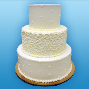 ELEGANT INTRICATE PEARL PATTERN WHITE TIER WEDDING CAKE IN CHICAGO